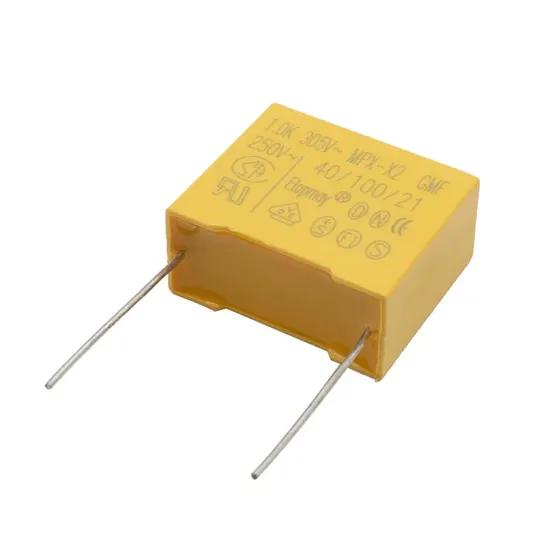 Polyester/polypropylene film capacitor (yellow box)